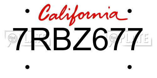 7RBZ677 California License Plate
