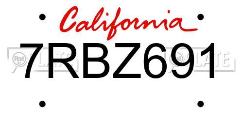 7RBZ691 California License Plate