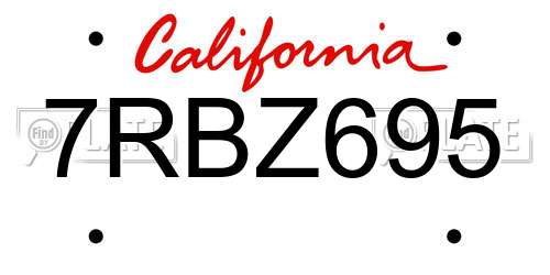 7RBZ695 California License Plate