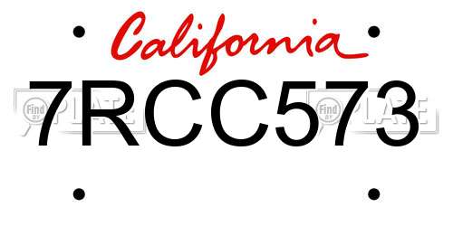 7RCC573 California License Plate
