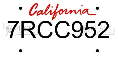 7RCC952 California License Plate