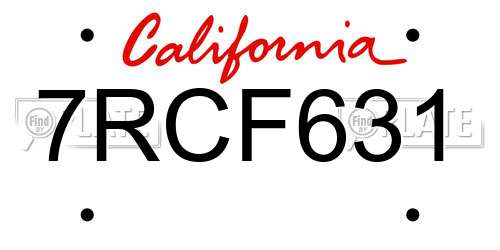 7RCF631 California License Plate