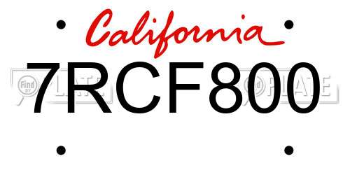 7RCF800 California License Plate