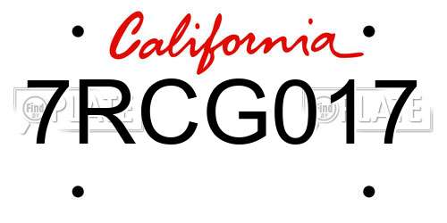 7RCG017 California License Plate