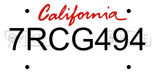 7RCG494 California License Plate