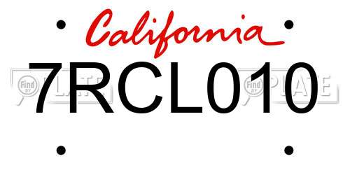 7RCL010 California License Plate