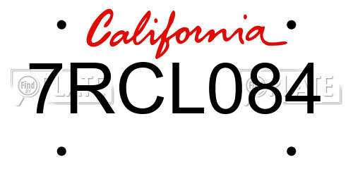7RCL084 California License Plate