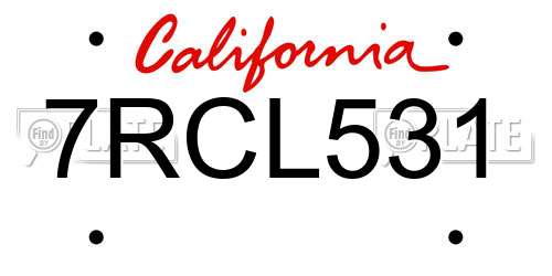 7RCL531 California License Plate