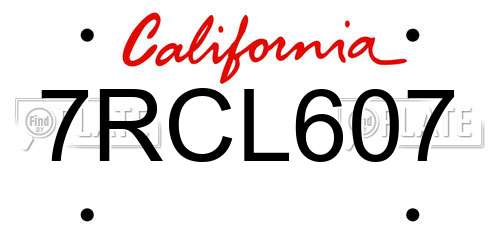 7RCL607 California License Plate