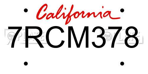 7RCM378 California License Plate
