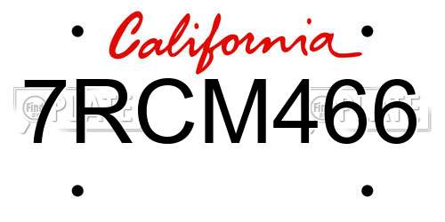 7RCM466 California License Plate