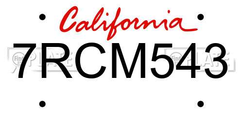 7RCM543 California License Plate