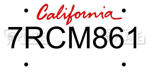 7RCM861 California License Plate