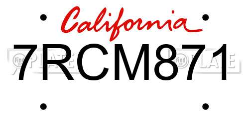 7RCM871 California License Plate