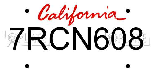 7RCN608 California License Plate