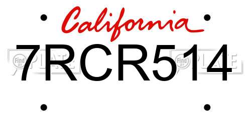 7RCR514 California License Plate