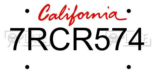 7RCR574 California License Plate