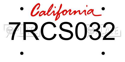 7RCS032 California License Plate