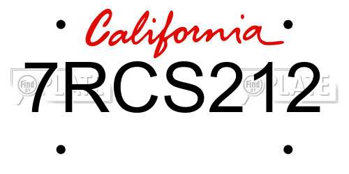 7RCS212 California License Plate