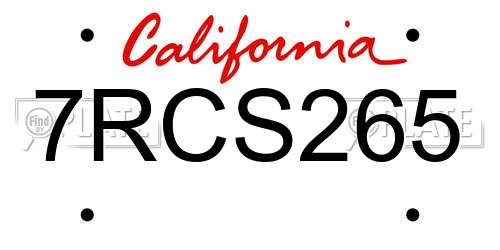 7RCS265 California License Plate