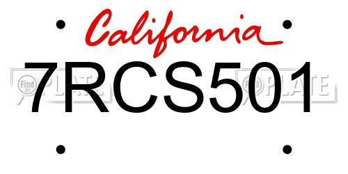 7RCS501 California License Plate