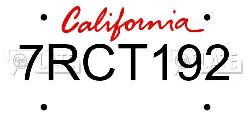 7RCT192 California License Plate