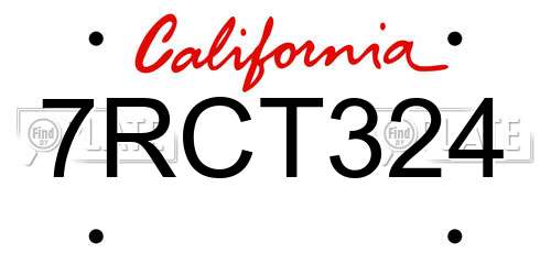 7RCT324 California License Plate