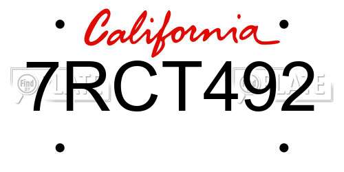 7RCT492 California License Plate