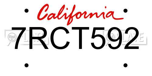 7RCT592 California License Plate