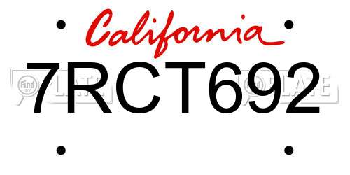7RCT692 California License Plate