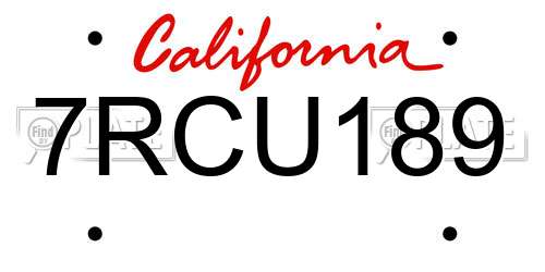 7RCU189 California License Plate