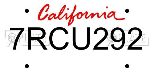 7RCU292 California License Plate