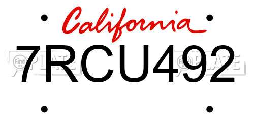 7RCU492 California License Plate