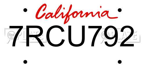 7RCU792 California License Plate