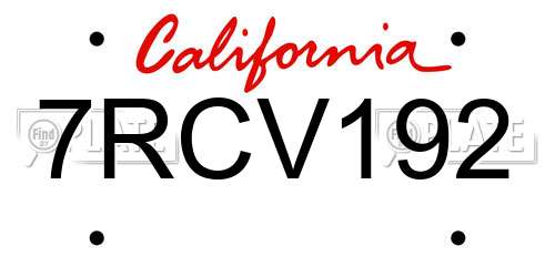 7RCV192 California License Plate