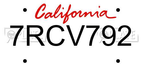 7RCV792 California License Plate
