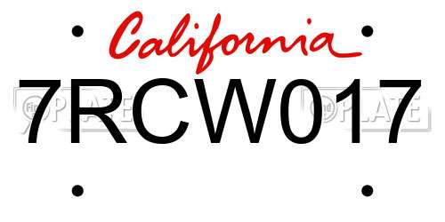 7RCW017 California License Plate