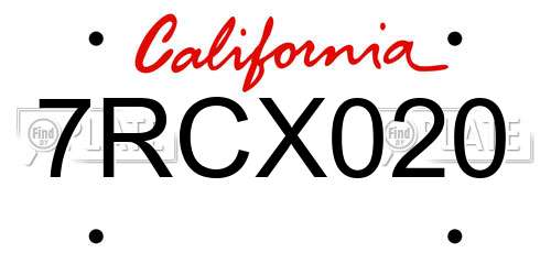 7RCX020 California License Plate