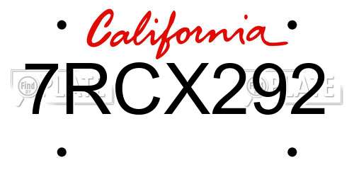 7RCX292 California License Plate