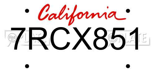 7RCX851 California License Plate
