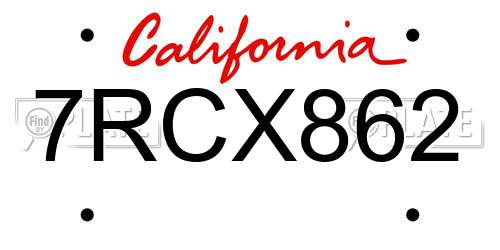 7RCX862 California License Plate