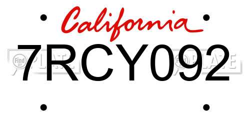 7RCY092 California License Plate