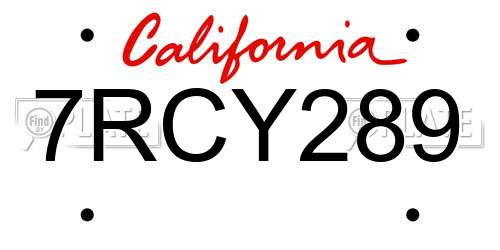 7RCY289 California License Plate