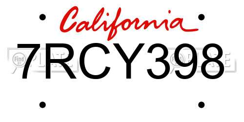 7RCY398 California License Plate