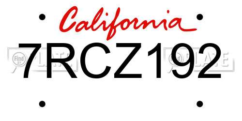 7RCZ192 California License Plate