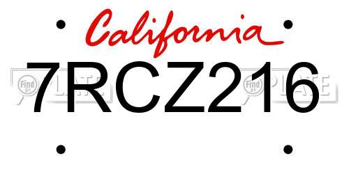 7RCZ216 California License Plate