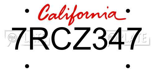 7RCZ347 California License Plate