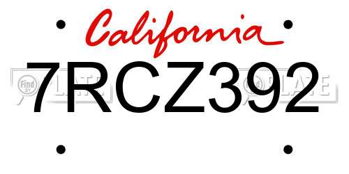 7RCZ392 California License Plate