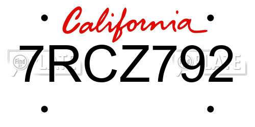 7RCZ792 California License Plate