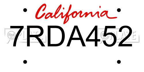 7RDA452 California License Plate